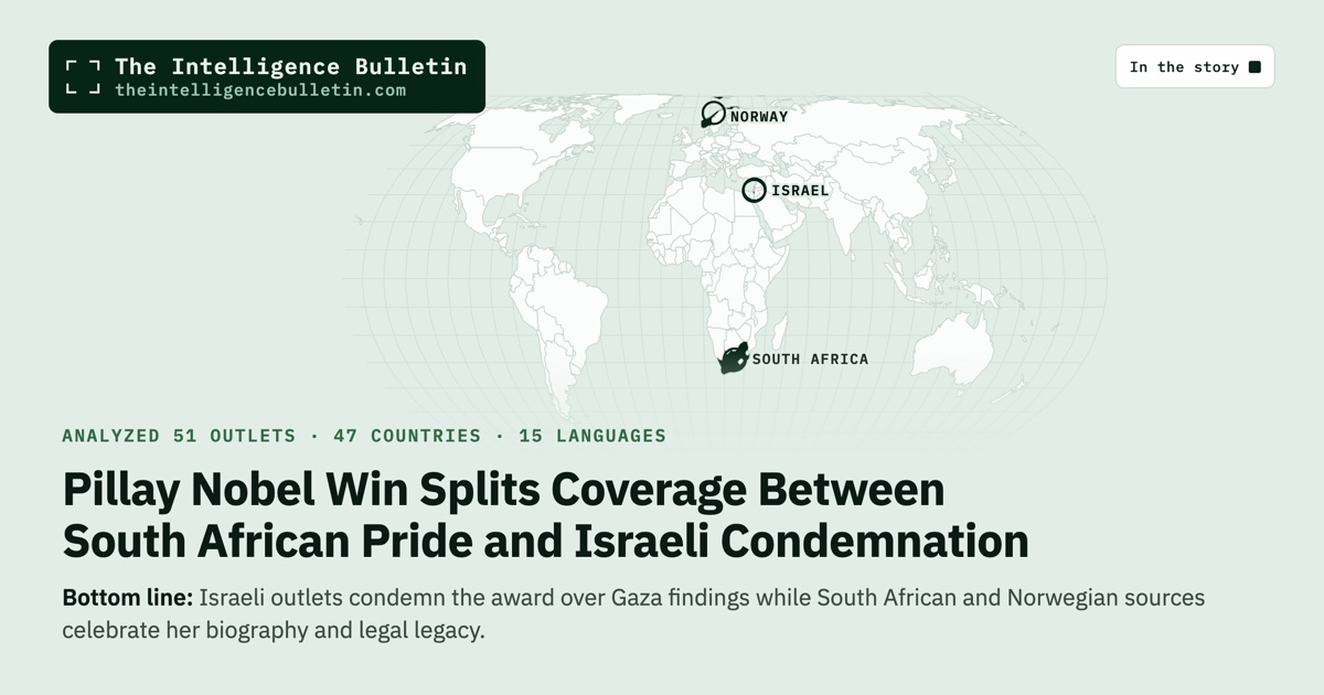 Map of the countries in the story: Pillay Nobel Win Splits Coverage Between South African Pride and Israeli Condemnation