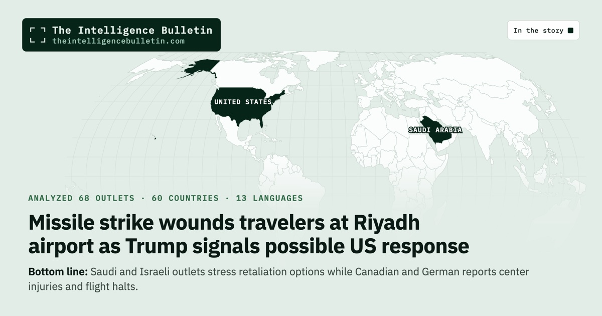 Map of the countries in the story: Missile strike wounds travelers at Riyadh airport as Trump signals possible US response