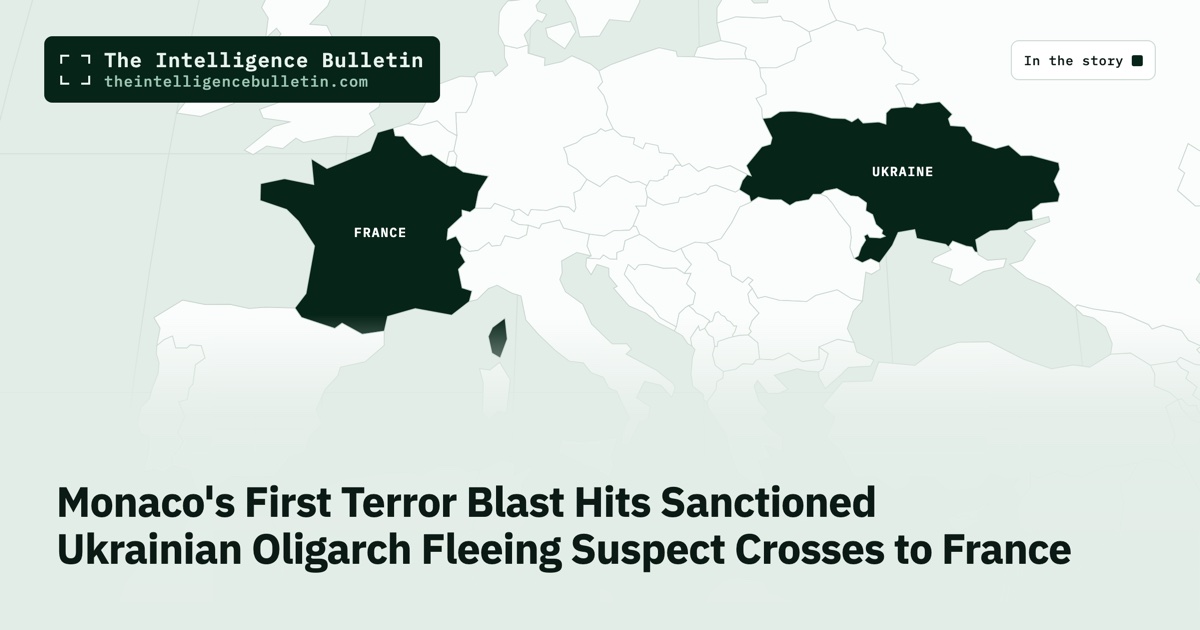 Map of the countries in the story: Monaco's First Terror Blast Hits Sanctioned Ukrainian Oligarch Fleeing Suspect Crosses to France