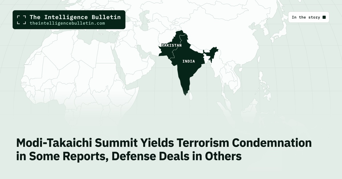 Map of the countries in the story: Modi-Takaichi Summit Yields Terrorism Condemnation in Some Reports, Defense Deals in Others