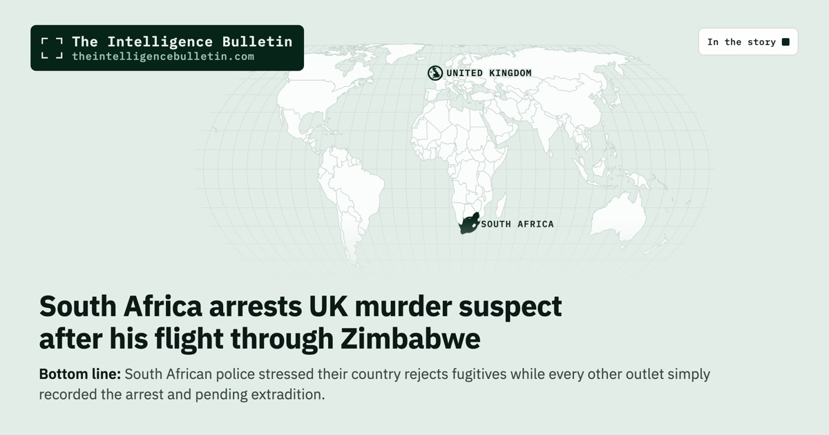 Map of the countries in the story: South Africa arrests UK murder suspect after his flight through Zimbabwe