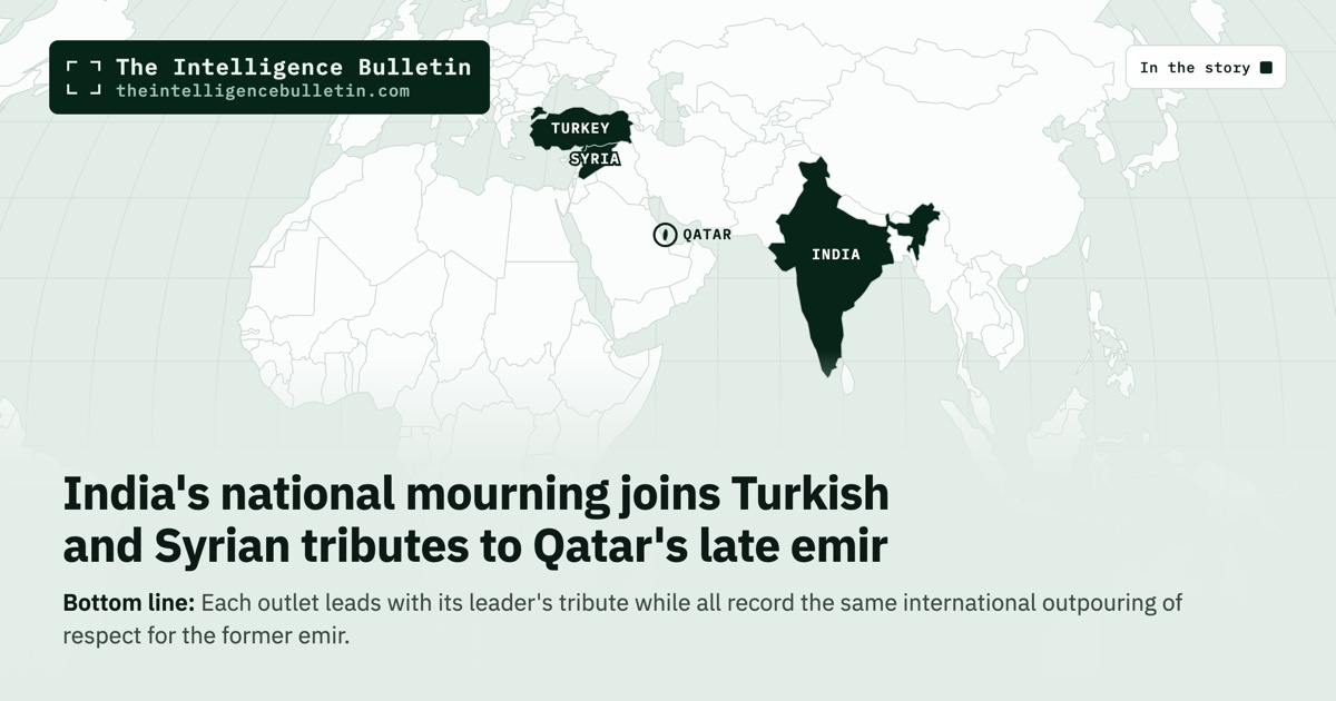 Map of the countries in the story: India's national mourning joins Turkish and Syrian tributes to Qatar's late emir