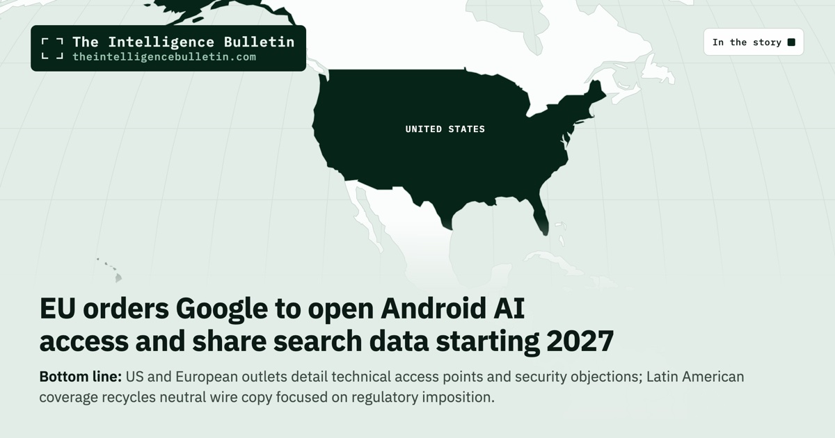 Map of the countries in the story: EU orders Google to open Android AI access and share search data starting 2027