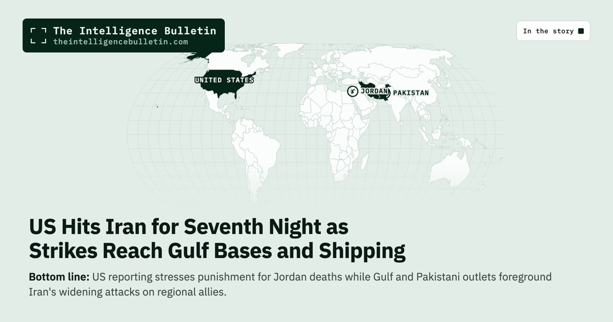 Map of the countries in the story: US Hits Iran for Seventh Night as Strikes Reach Gulf Bases and Shipping