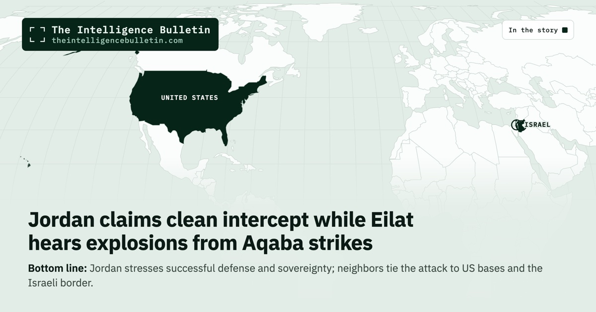 Map of the countries in the story: Jordan claims clean intercept while Eilat hears explosions from Aqaba strikes