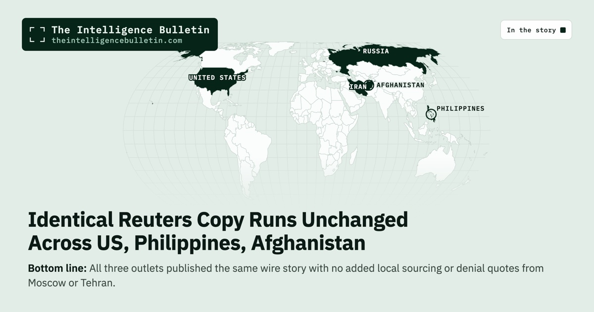 Map of the countries in the story: Identical Reuters Copy Runs Unchanged Across US, Philippines, Afghanistan