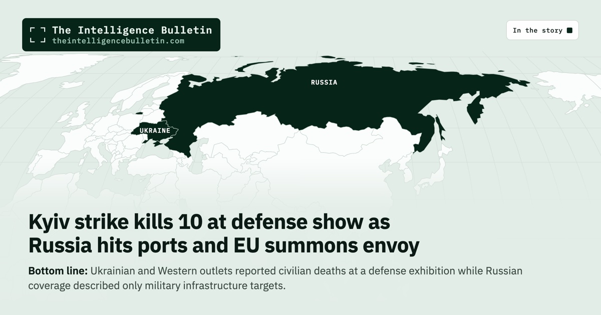 Map of the countries in the story: Kyiv strike kills 10 at defense show as Russia hits ports and EU summons envoy