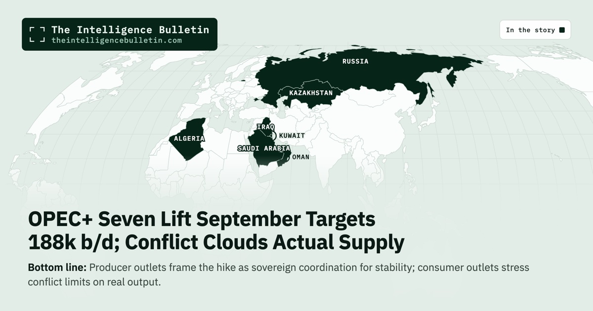 Map of the countries in the story: OPEC+ Seven Lift September Targets 188k b/d; Conflict Clouds Actual Supply