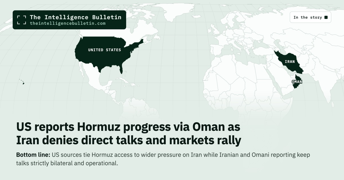 Map of the countries in the story: US reports Hormuz progress via Oman as Iran denies direct talks and markets rally