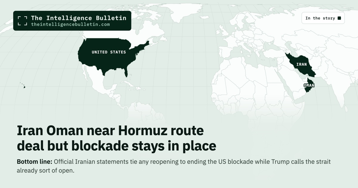 Map of the countries in the story: Iran Oman near Hormuz route deal but blockade stays in place
