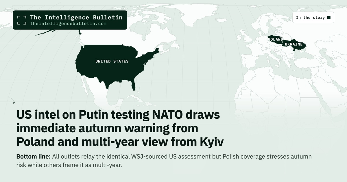 Map of the countries in the story: US intel on Putin testing NATO draws immediate autumn warning from Poland and multi-year view from Kyiv