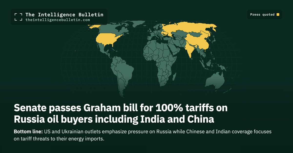 Map of the countries whose press we quoted for: Senate passes Graham bill for 100% tariffs on Russia oil buyers including India and China