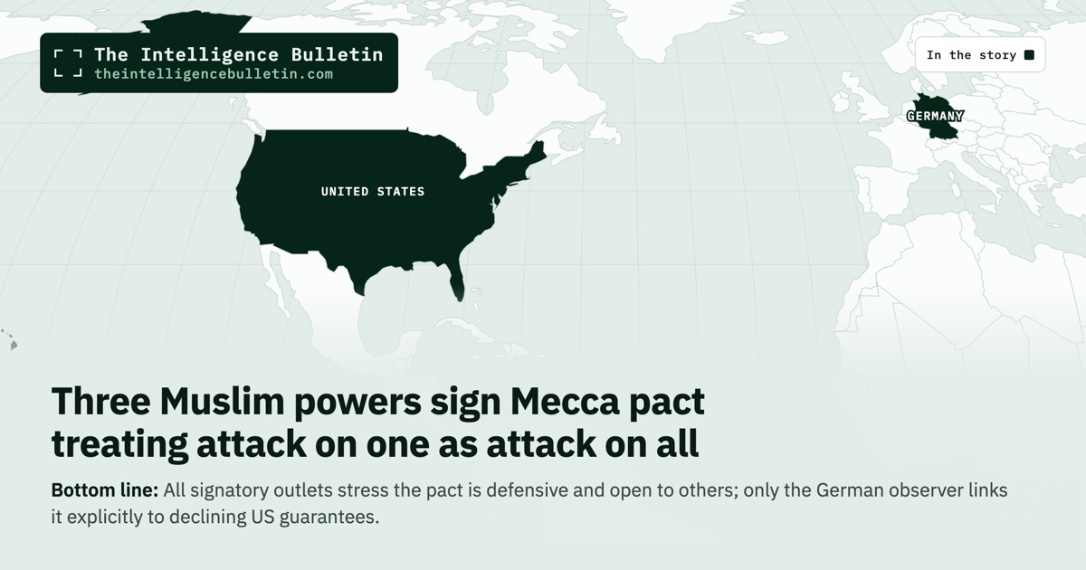 Map of the countries in the story: Three Muslim powers sign Mecca pact treating attack on one as attack on all