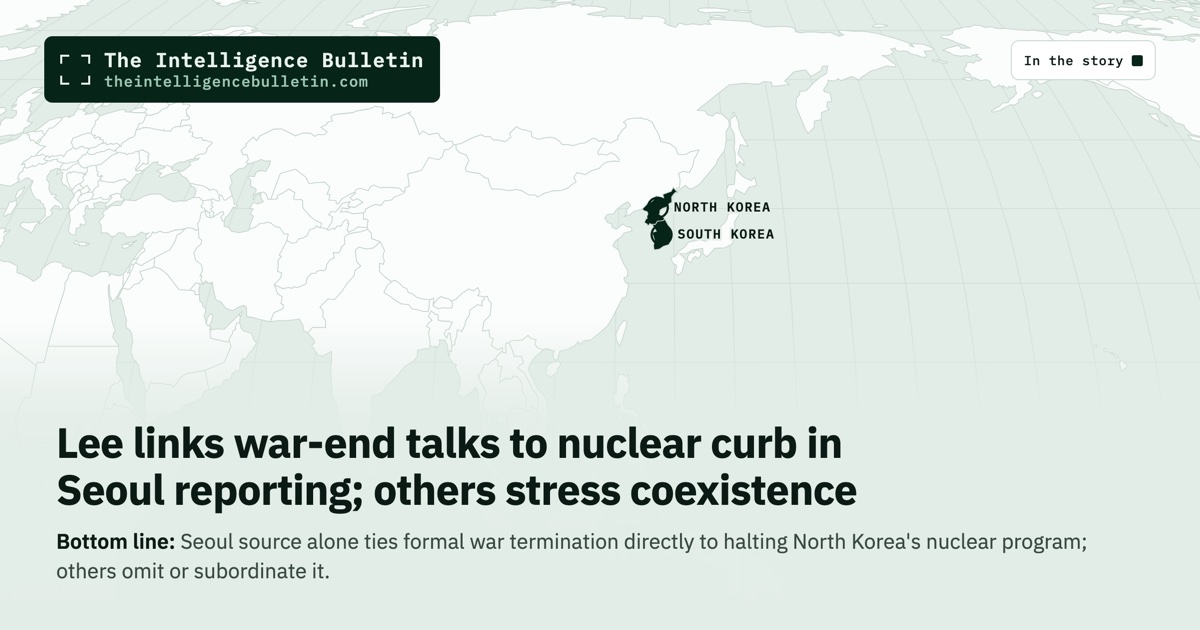 Map of the countries in the story: Lee links war-end talks to nuclear curb in Seoul reporting; others stress coexistence