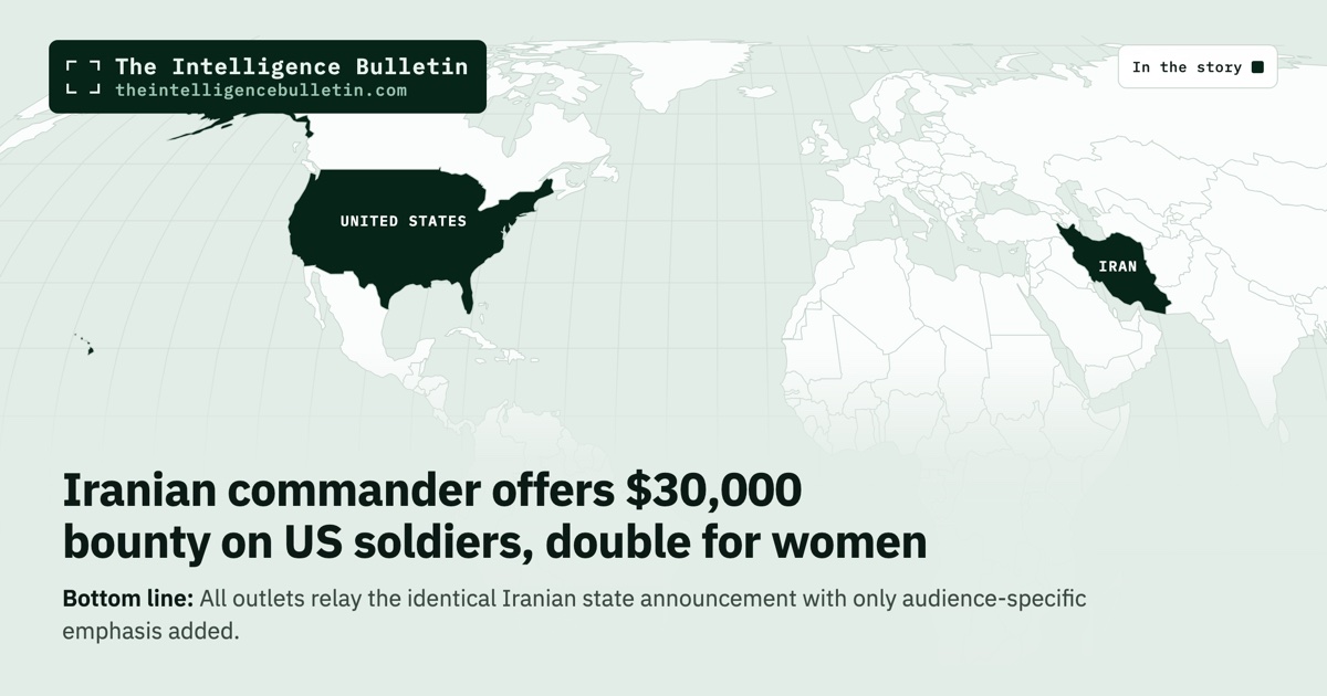 Map of the countries in the story: Iranian commander offers $30,000 bounty on US soldiers, double for women