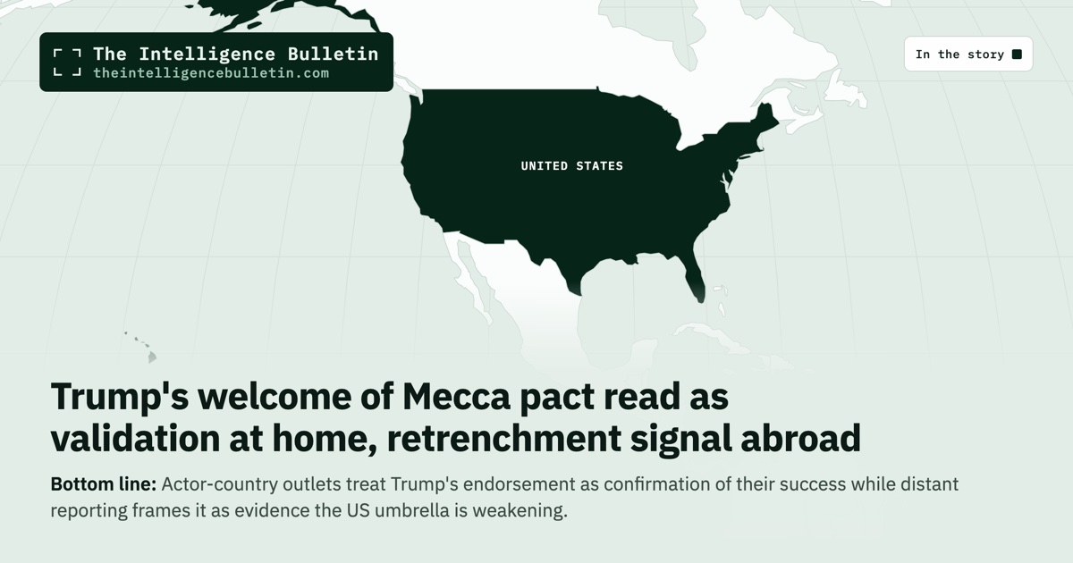 Map of the countries in the story: Trump's welcome of Mecca pact read as validation at home, retrenchment signal abroad