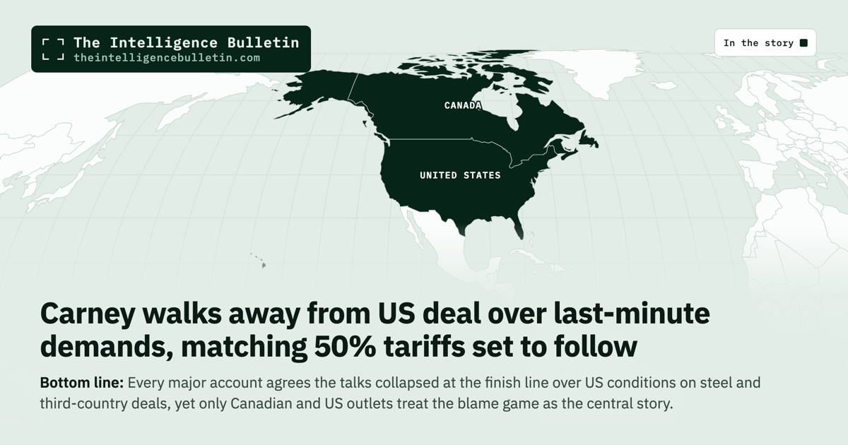 Map of the countries in the story: Carney walks away from US deal over last-minute demands, matching 50% tariffs set to follow