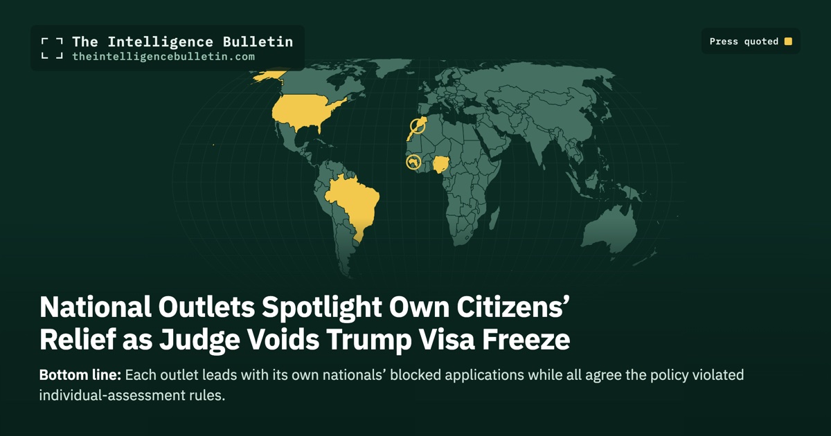 Map of the countries whose press we quoted for: National Outlets Spotlight Own Citizens’ Relief as Judge Voids Trump Visa Freeze