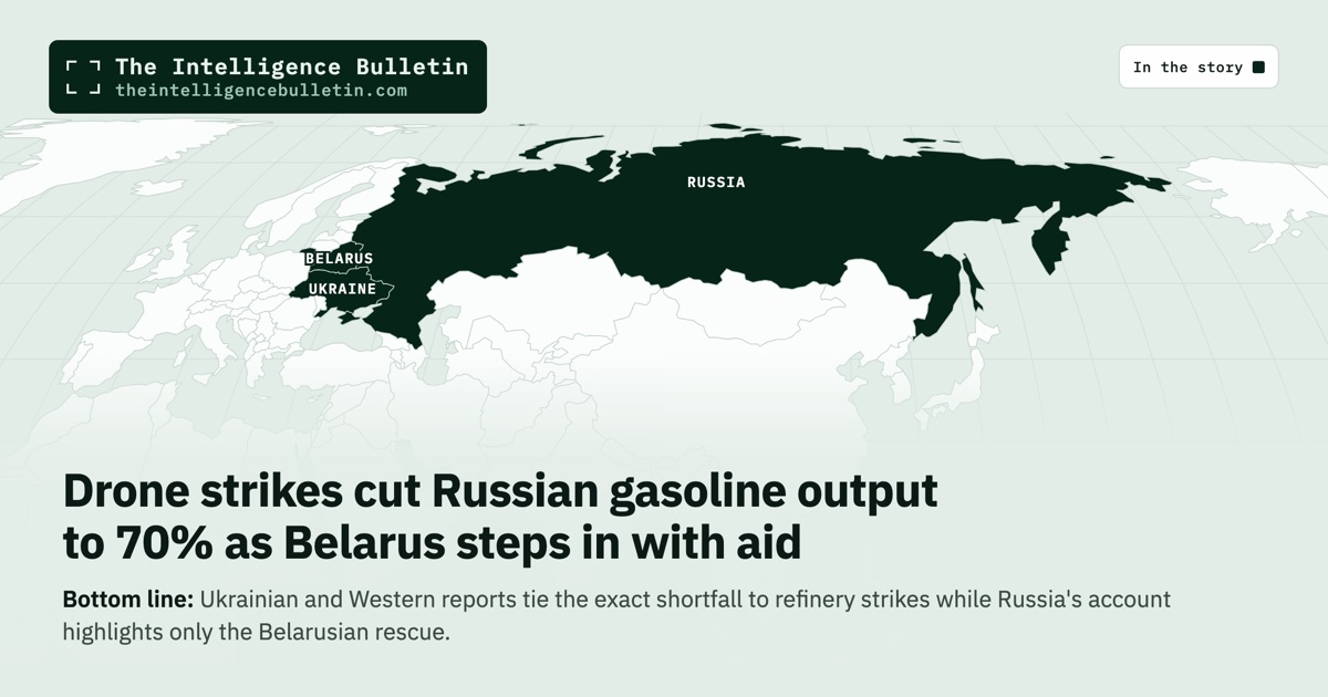 Map of the countries in the story: Drone strikes cut Russian gasoline output to 70% as Belarus steps in with aid