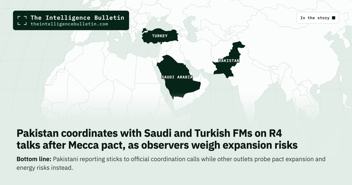 Map of the countries in the story: Pakistan coordinates with Saudi and Turkish FMs on R4 talks after Mecca pact, as observers weigh expansion risks
