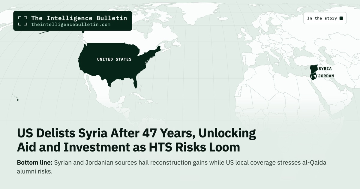 Map of the countries in the story: US Delists Syria After 47 Years, Unlocking Aid and Investment as HTS Risks Loom