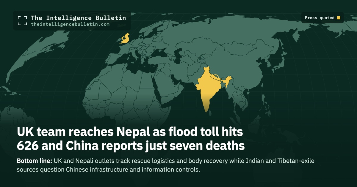 Map of the countries whose press we quoted for: UK team reaches Nepal as flood toll hits 626 and China reports just seven deaths