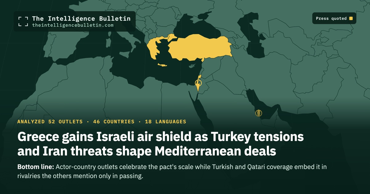 Map of the countries whose press we quoted for: Greece gains Israeli air shield as Turkey tensions and Iran threats shape Mediterranean deals