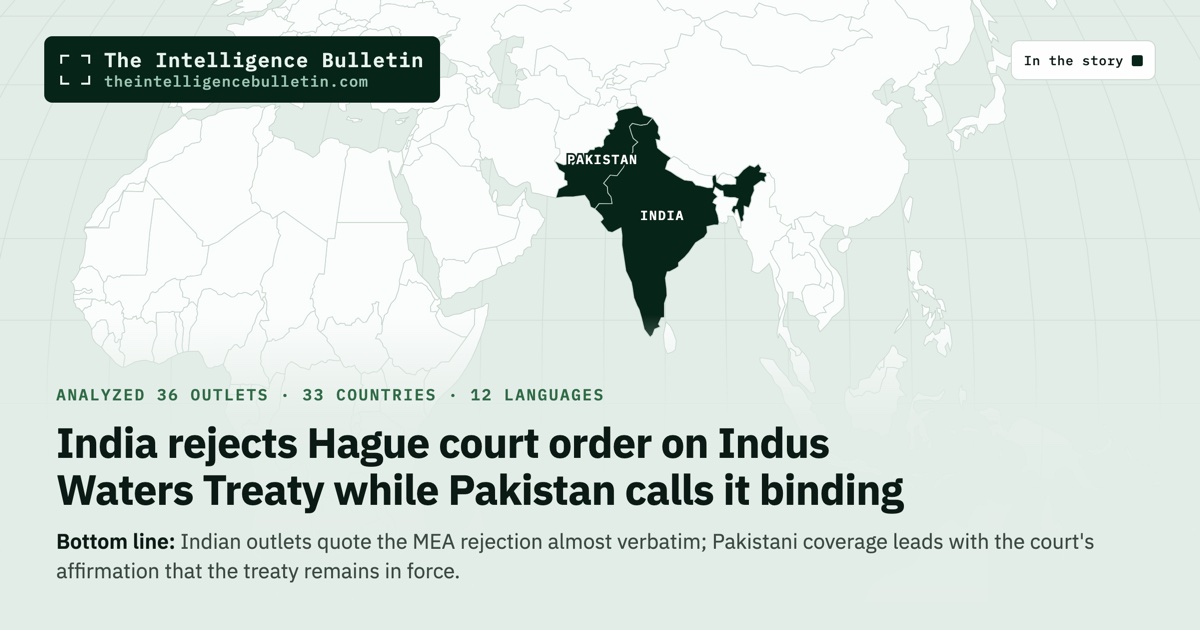 Map of the countries in the story: India rejects Hague court order on Indus Waters Treaty while Pakistan calls it binding