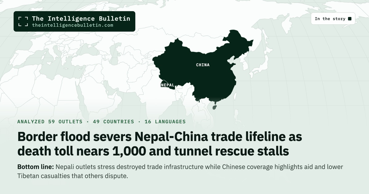 Map of the countries in the story: Border flood severs Nepal-China trade lifeline as death toll nears 1,000 and tunnel rescue stalls