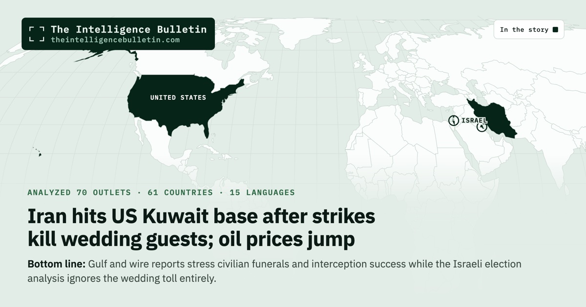 Map of the countries in the story: Iran hits US Kuwait base after strikes kill wedding guests; oil prices jump