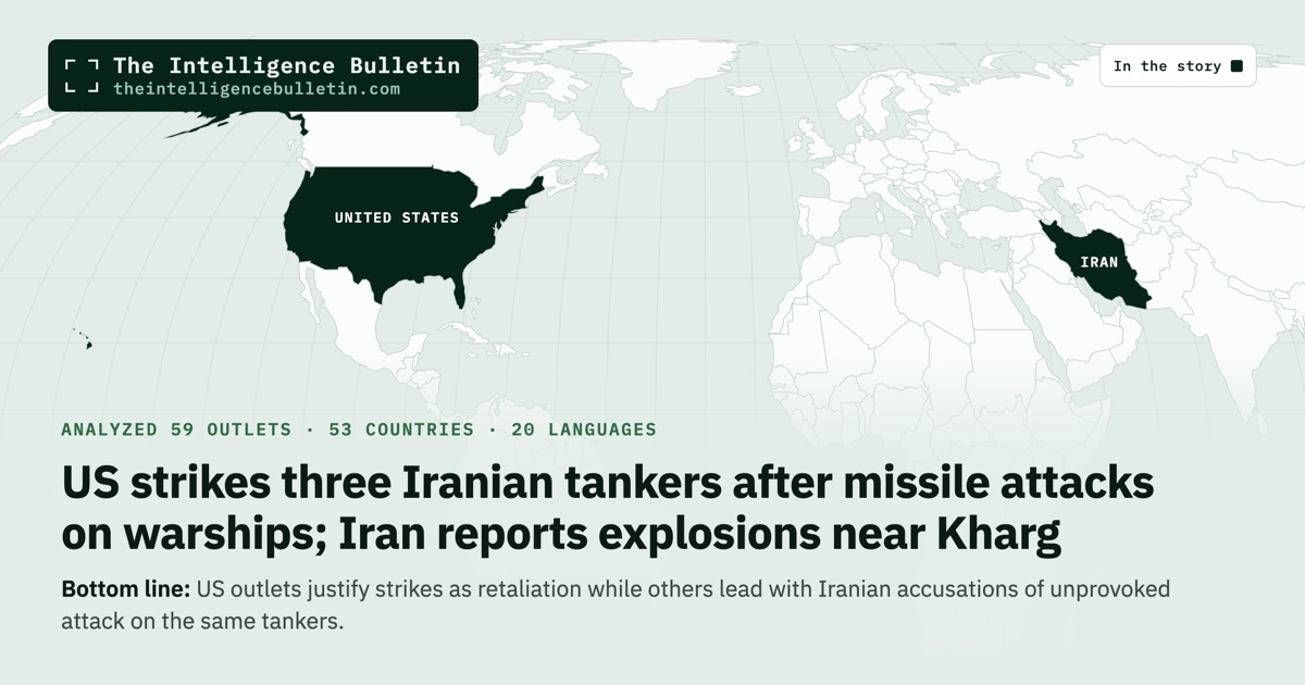Map of the countries in the story: US strikes three Iranian tankers after missile attacks on warships; Iran reports explosions near Kharg
