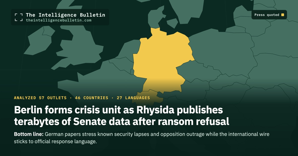 Map of the countries whose press we quoted for: Berlin forms crisis unit as Rhysida publishes terabytes of Senate data after ransom refusal