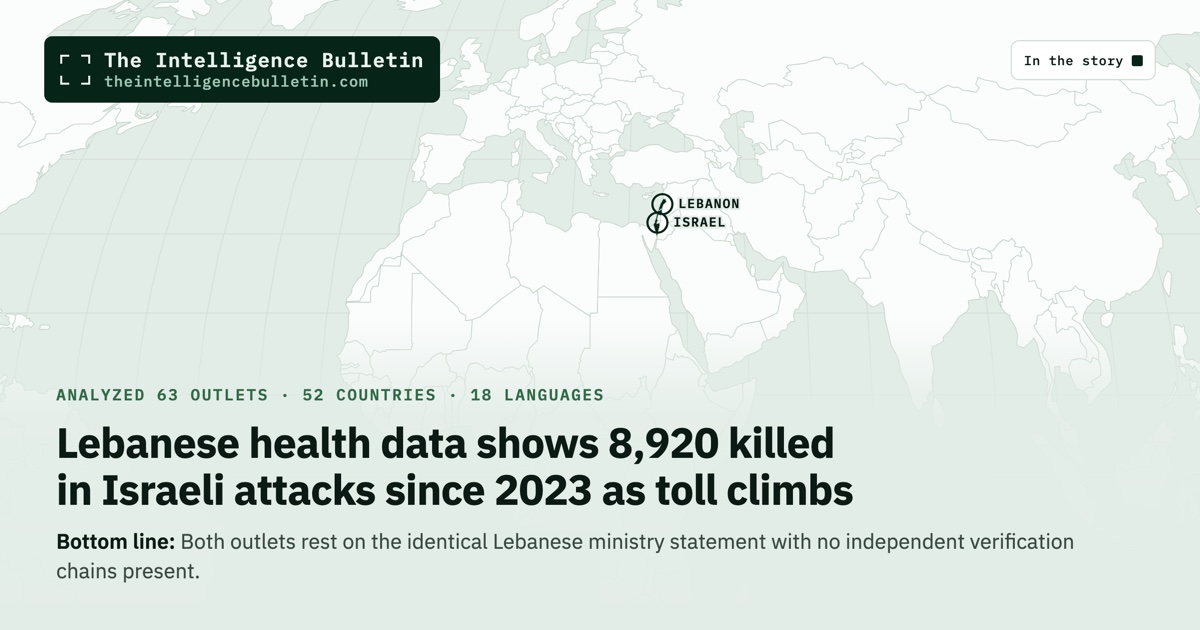 Map of the countries in the story: Lebanese health data shows 8,920 killed in Israeli attacks since 2023 as toll climbs