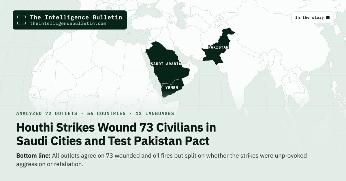 Map of the countries in the story: Houthi Strikes Wound 73 Civilians in Saudi Cities and Test Pakistan Pact