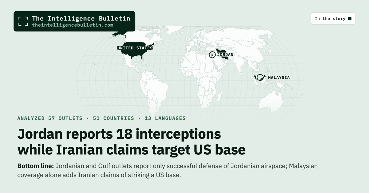 Map of the countries in the story: Jordan reports 18 interceptions while Iranian claims target US base