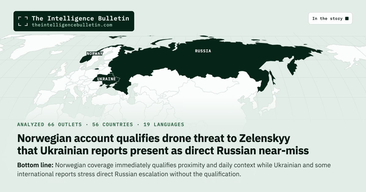 Map of the countries in the story: Norwegian account qualifies drone threat to Zelenskyy that Ukrainian reports present as direct Russian near-miss