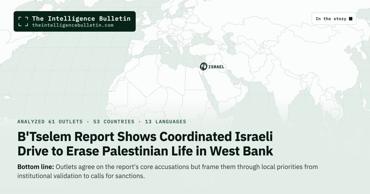 Map of the countries in the story: B'Tselem Report Shows Coordinated Israeli Drive to Erase Palestinian Life in West Bank