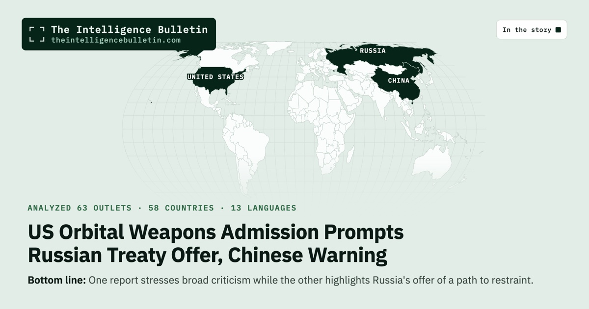 Map of the countries in the story: US Orbital Weapons Admission Prompts Russian Treaty Offer, Chinese Warning