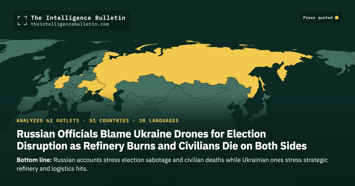 Map of the countries whose press we quoted for: Russian Officials Blame Ukraine Drones for Election Disruption as Refinery Burns and Civilians Die on Both Sides