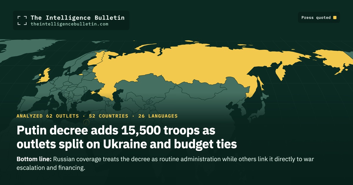 Map of the countries whose press we quoted for: Putin decree adds 15,500 troops as outlets split on Ukraine and budget ties