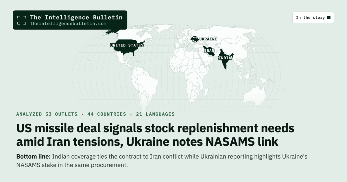 Map of the countries in the story: US missile deal signals stock replenishment needs amid Iran tensions, Ukraine notes NASAMS link