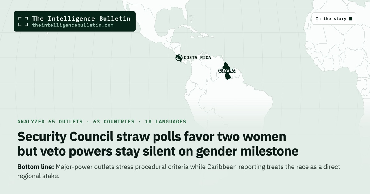 Map of the countries in the story: Security Council straw polls favor two women but veto powers stay silent on gender milestone