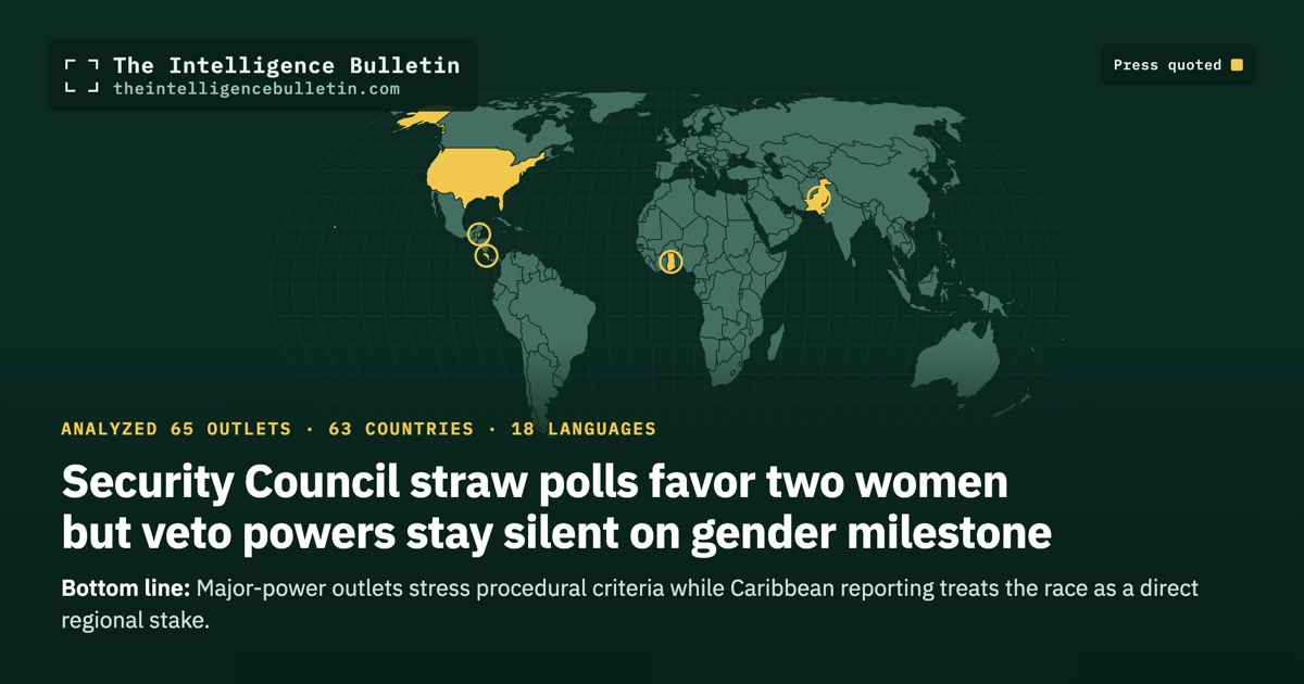 Map of the countries whose press we quoted for: Security Council straw polls favor two women but veto powers stay silent on gender milestone