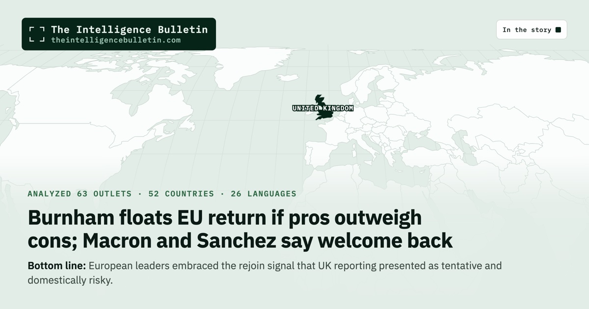 Map of the countries in the story: Burnham floats EU return if pros outweigh cons; Macron and Sanchez say welcome back
