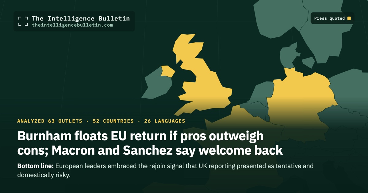 Map of the countries whose press we quoted for: Burnham floats EU return if pros outweigh cons; Macron and Sanchez say welcome back