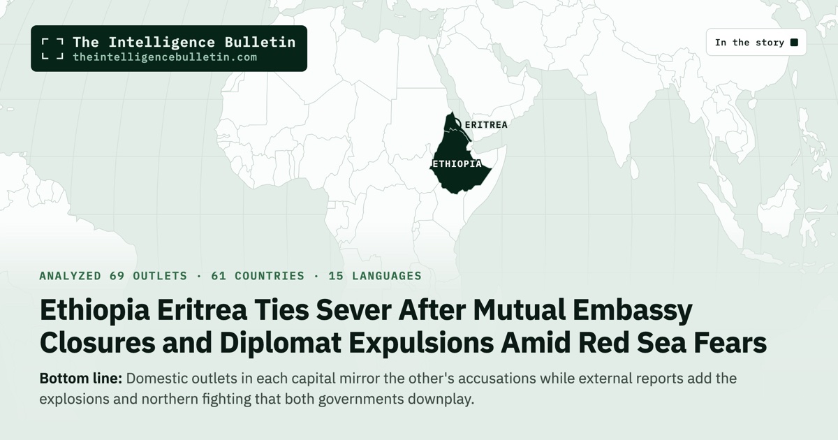 Map of the countries in the story: Ethiopia Eritrea Ties Sever After Mutual Embassy Closures and Diplomat Expulsions Amid Red Sea Fears
