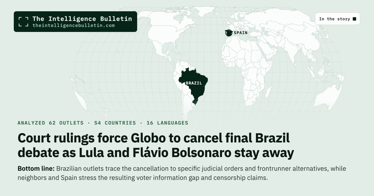 Map of the countries in the story: Court rulings force Globo to cancel final Brazil debate as Lula and Flávio Bolsonaro stay away