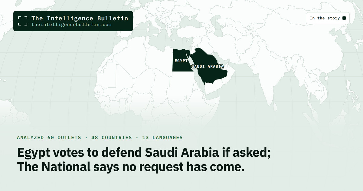 Map of the countries in the story: Egypt votes to defend Saudi Arabia if asked; The National says no request has come.