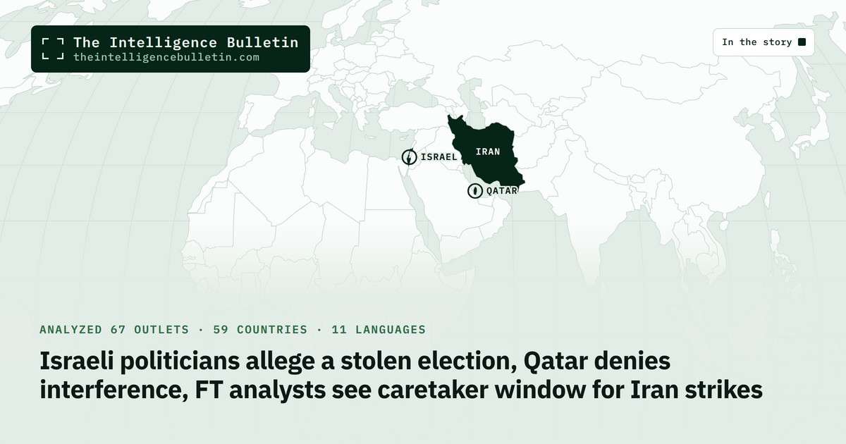 Map of the countries in the story: Israeli politicians allege a stolen election, Qatar denies interference, FT analysts see caretaker window for Iran strikes