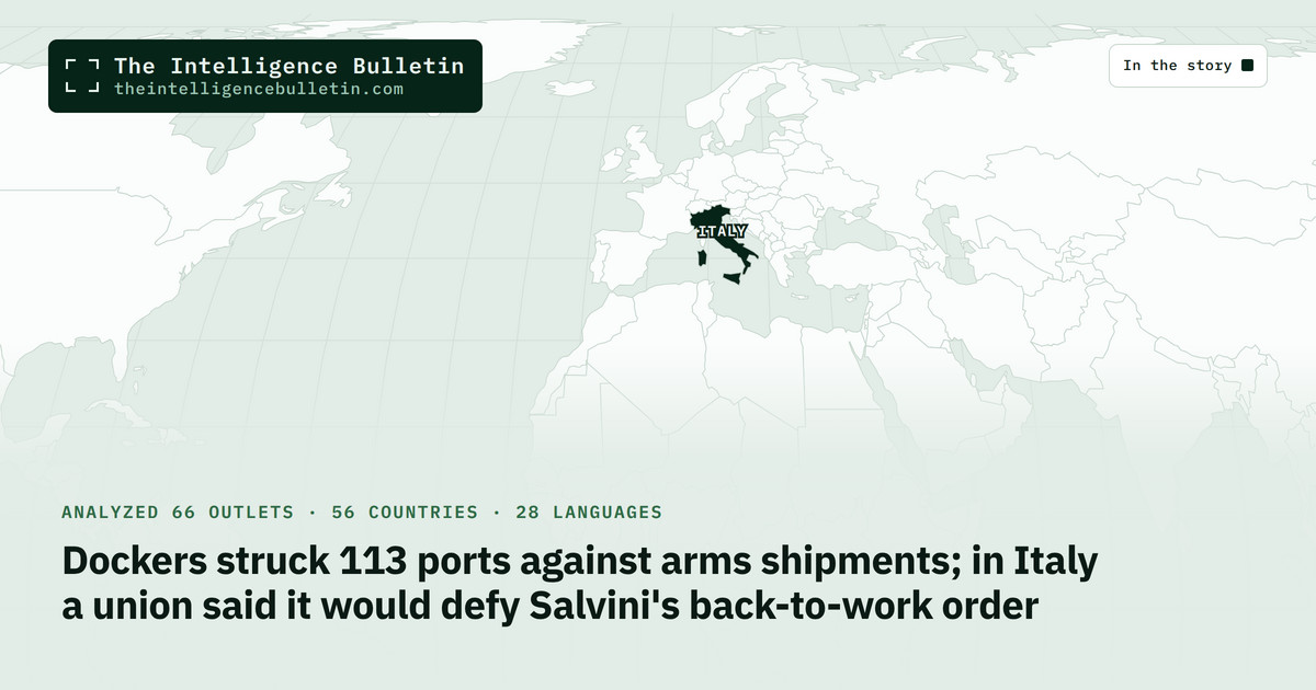 Map of the countries in the story: Dockers struck 113 ports against arms shipments; in Italy a union said it would defy Salvini's back-to-work order